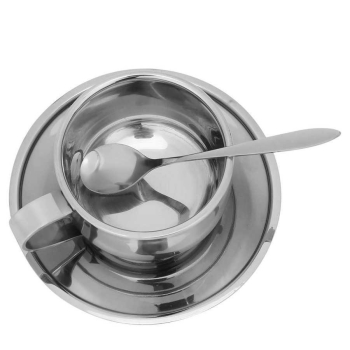 Zestaw kubek do kawy espresso z łyżką i spodkiem ze stali nierdzewnej 120ml [13250000466]